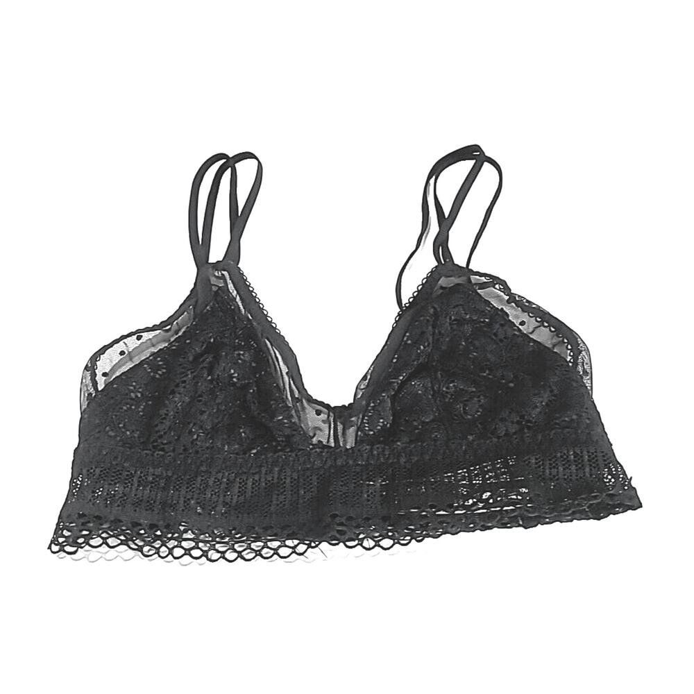 Victoria's Secret Black Floral Lace Mesh Triangle Wire Free Bralette Size Small